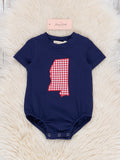 Mississippi Embroidered Gingham Bubble Romper