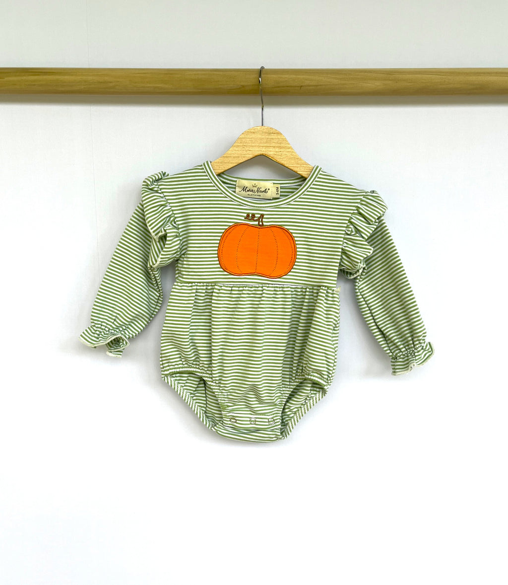 Harvest Pumpkin Embroidered Ruffle Romper