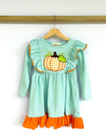 Light Blue Stripes Pumpkin Ruffle Dress