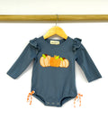 Chilly Pumpkin Picnic Embroidered Ruffle Bubble Romper