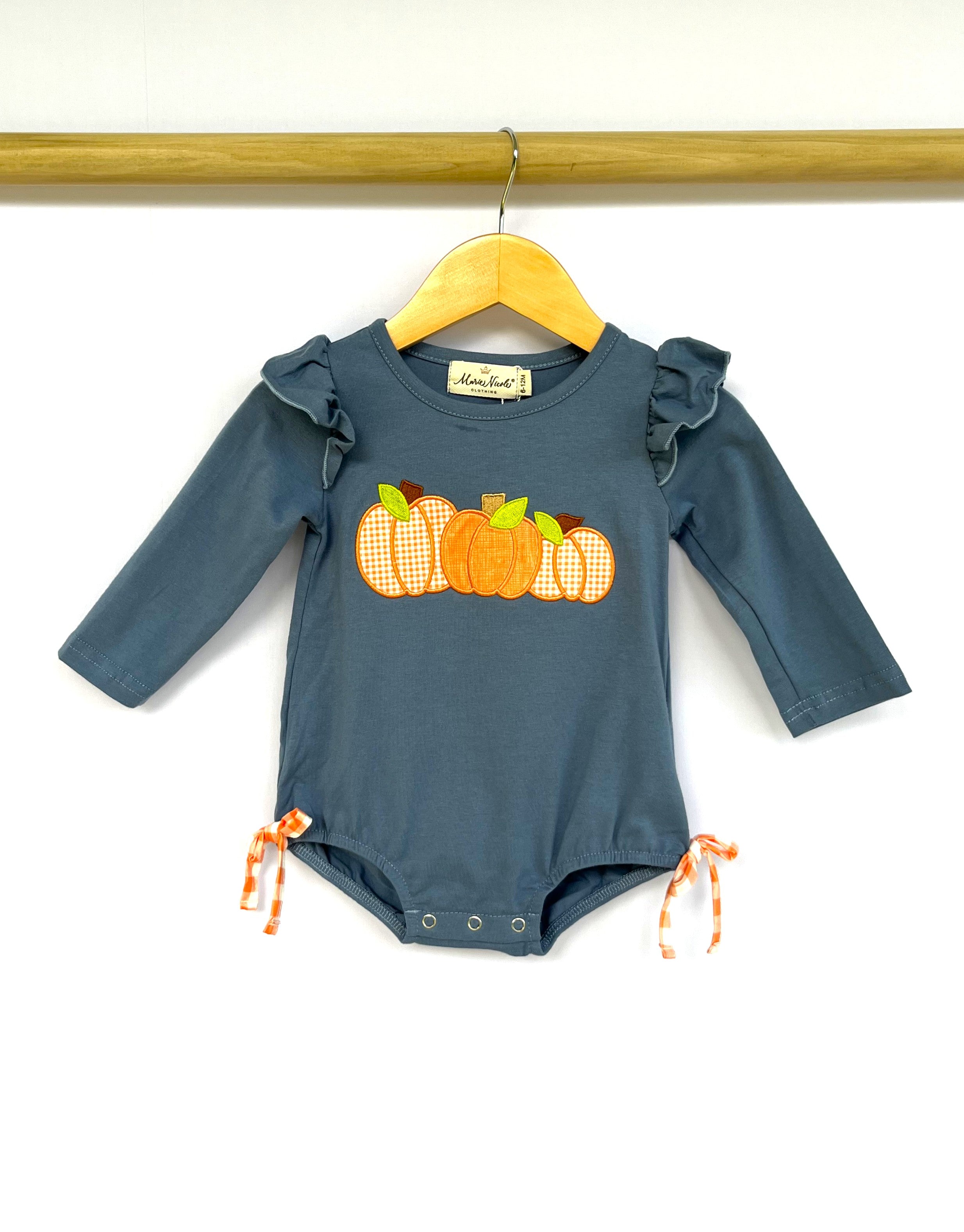 Chilly Pumpkin Picnic Embroidered Ruffle Bubble Romper