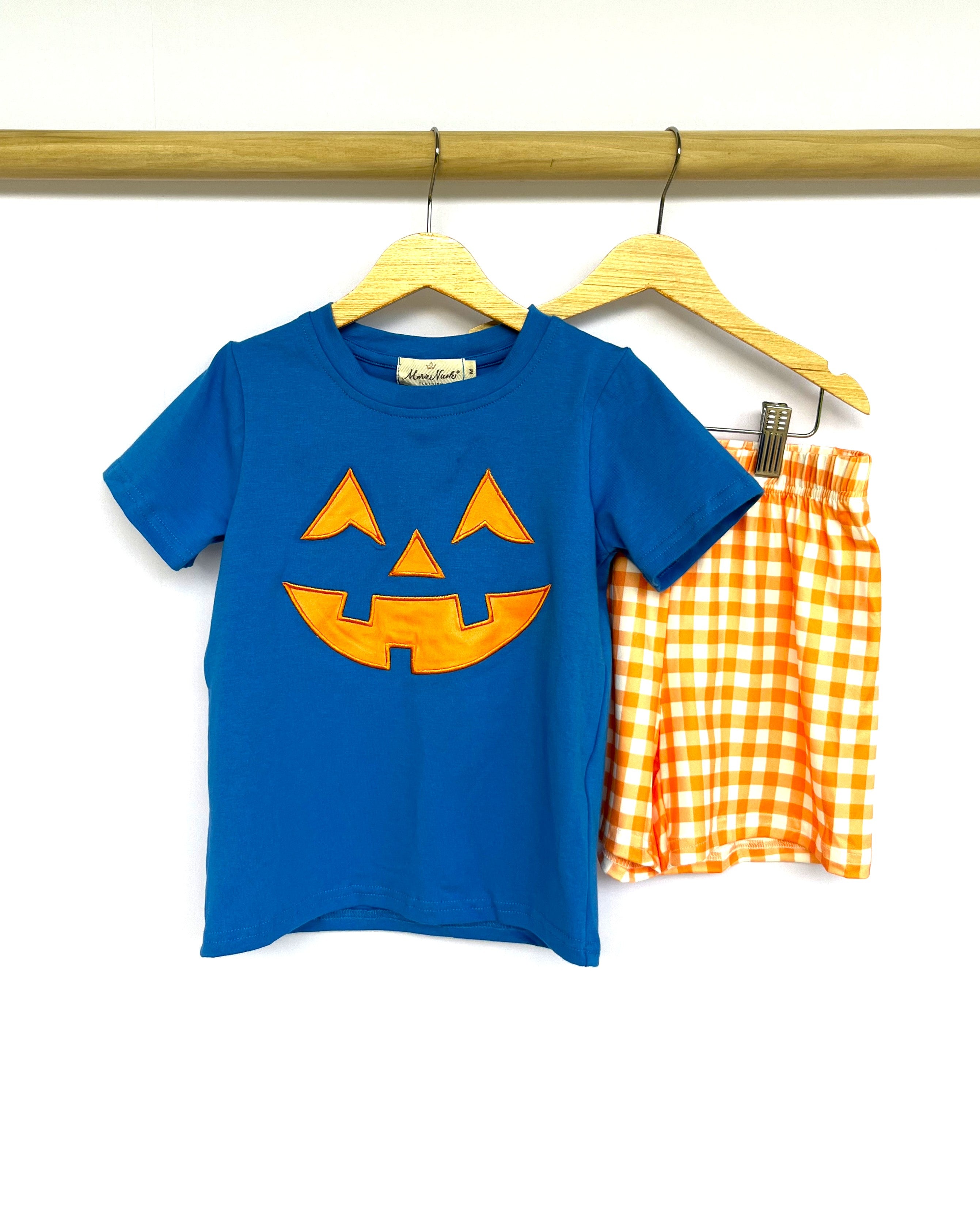 Jack-O-Lantern Embroidered Gingham Outfit
