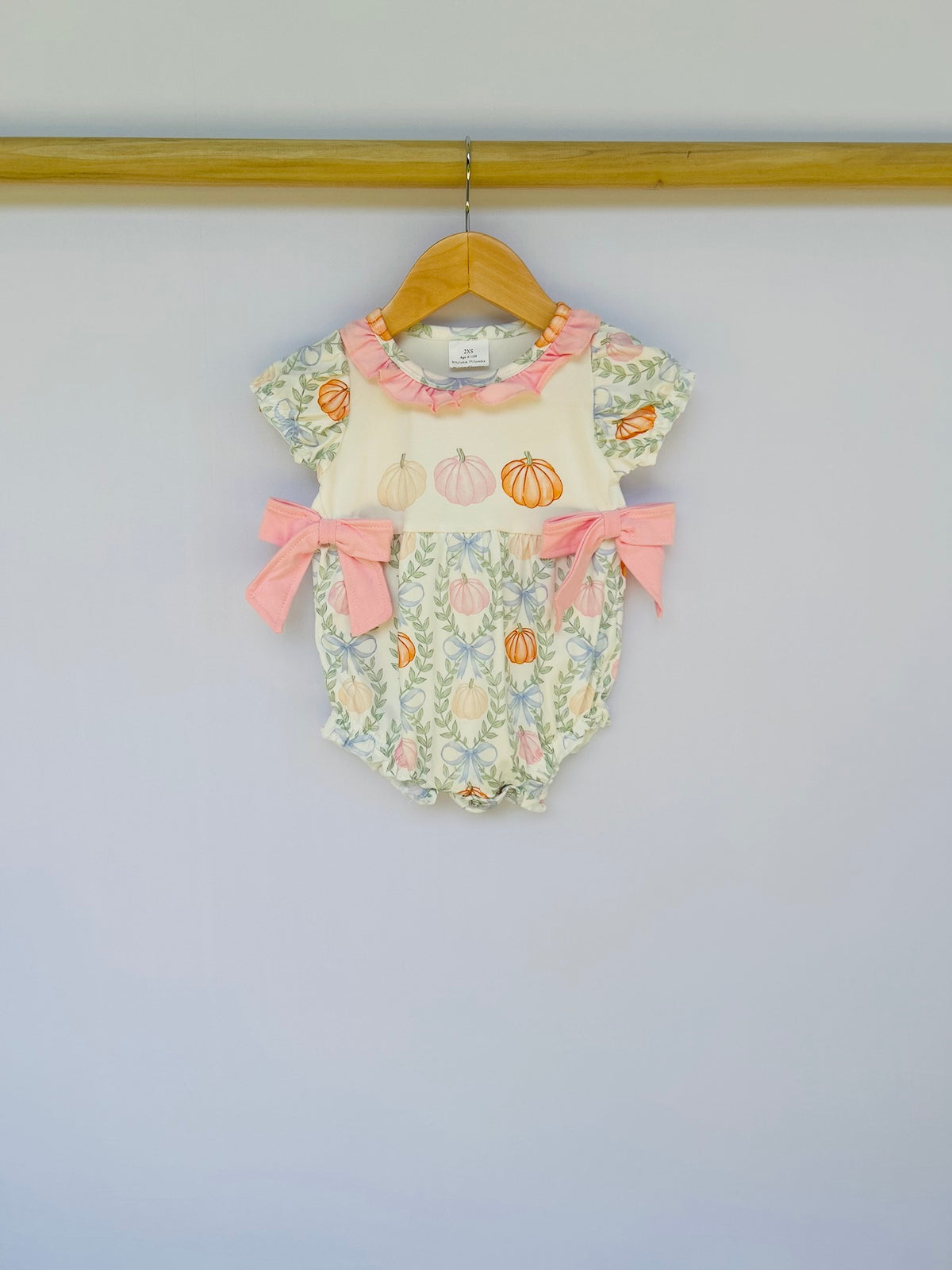 Baby Pumpkin Print Bubble With Pink Bow
