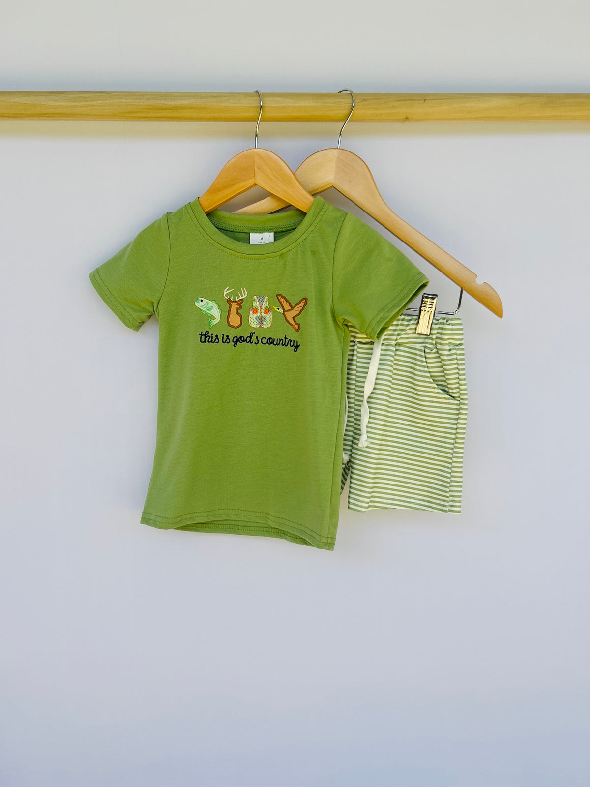 Baby Boy Green Appliqué Hunting Shorts Set