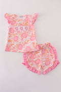 Pink Turtle Floral Ruffle Shorts Set