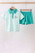 Teal Mallard Plaid Embroidered Set