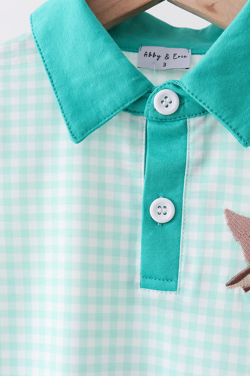 Teal Mallard Plaid Embroidered Set