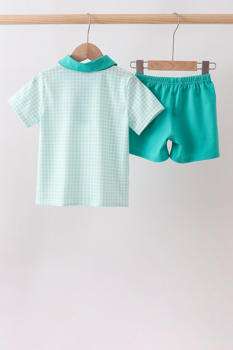 Teal Mallard Plaid Embroidered Set