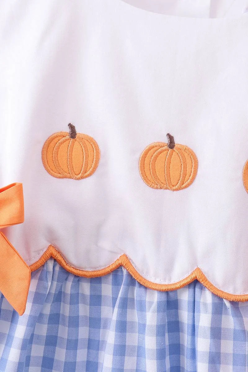 Blue gingham pumpkin embroidery bloomer set